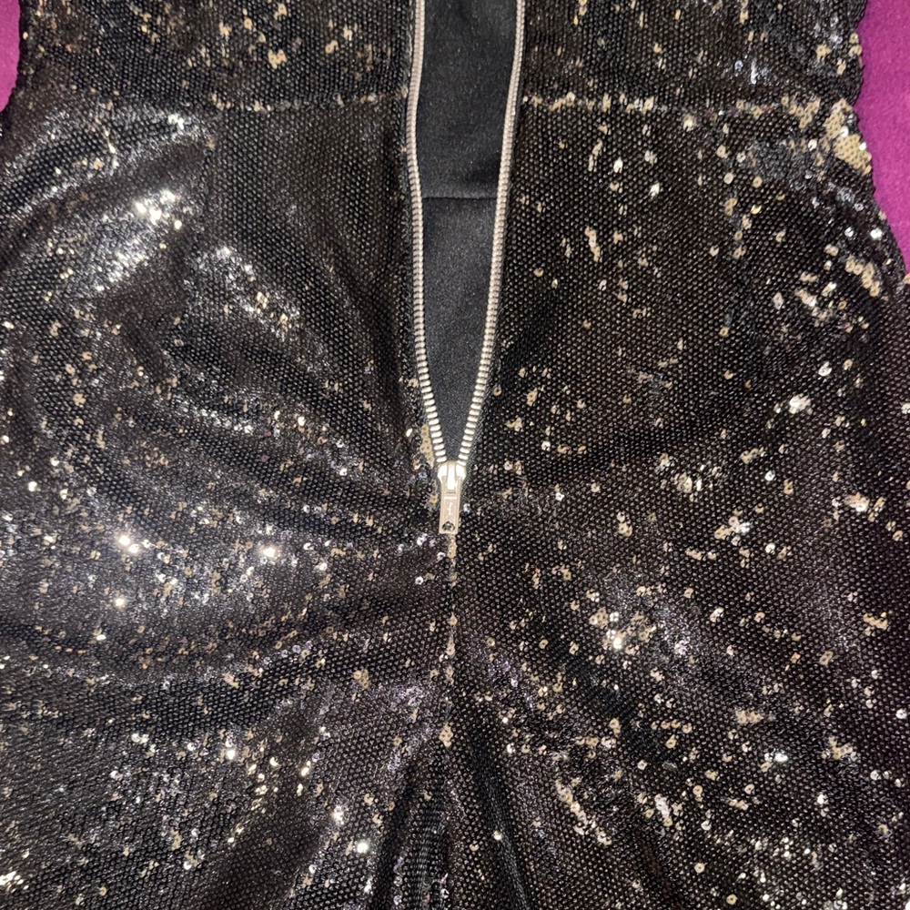 Miss Selfridge Black Sequin Long Sleeve Romper Dress Shorts Dressy Cocktail 6 - Picture 6 of 11
